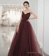 Cute tulle long prom dress A line evening gown